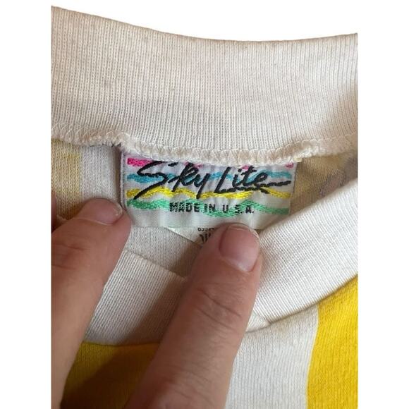 Sky Lite Made in USA Women's Vintage 80s Blouse Graphic Print Stripe Size LARGE - Picture 4 of 6